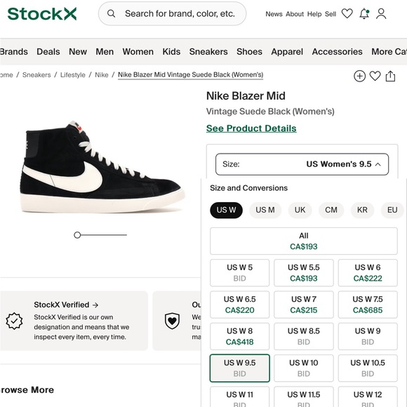 WOMEN’S NIKE BLAZER MID VINTAGE SUEDE BLACK - Picture 11 of 11